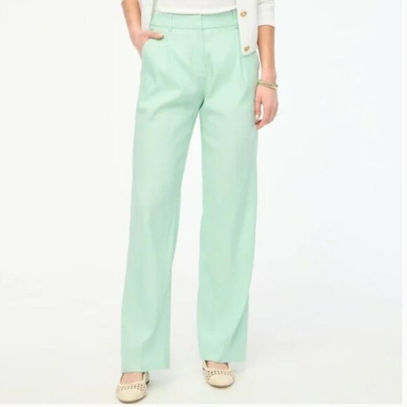 J. Crew Linen-blend wide-leg pleated trouser pant Size 12 - Picture 1 of 14